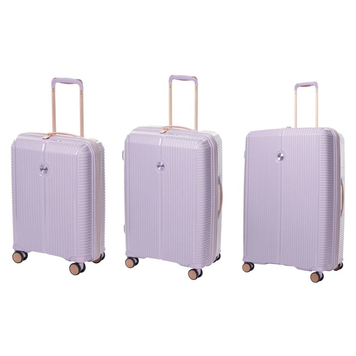 Set trolere extensibile Verage Rome, 1 bagaj de cabina si 2 de cala, fermoar antifurt, polipropilena, cifru TSA, 4 roti 360°, mov