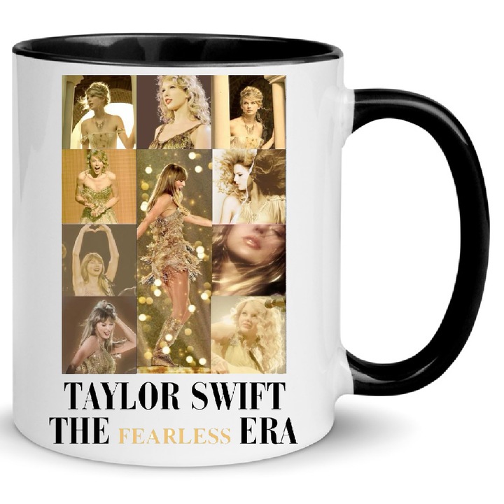 Cana ceramica premium Taylor Swift 330ml Nr.18 – Alb Negru, Finisaj Lucios, Se poate spala in masina de spalat vase, Imprimare prin sublimare de inalta calitate, Cadou exclusiv pentru fani