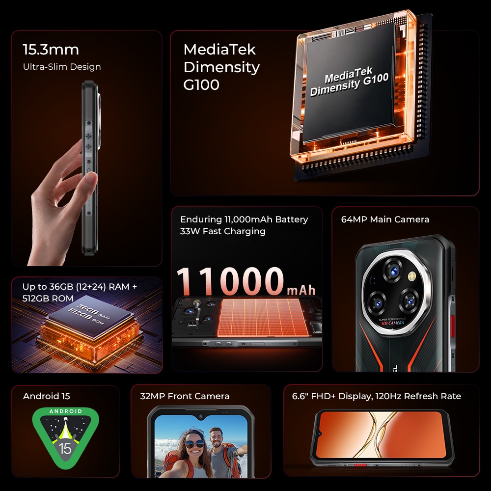 Telefon Oukitel WP55 S, 6.6", 512GB, 12GB, 11000mAh, Portocaliu