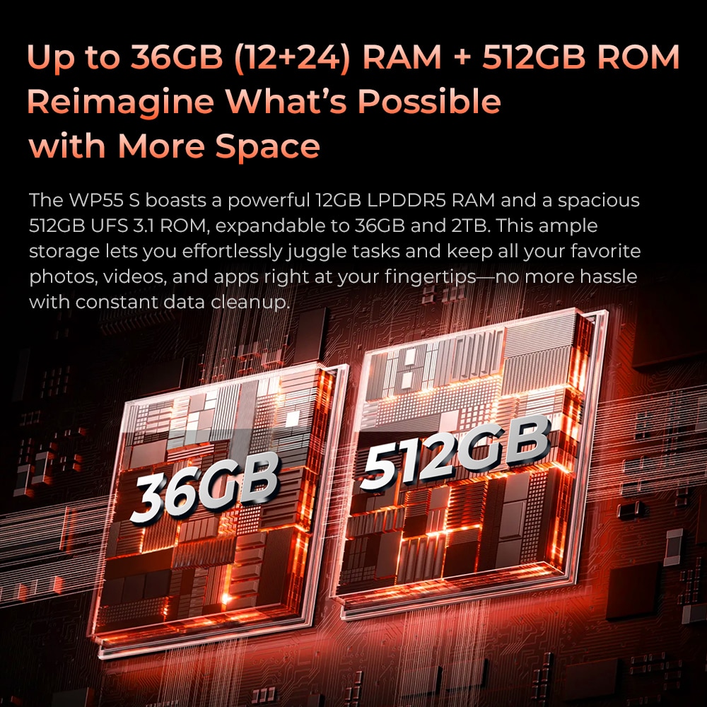 Telefon Oukitel WP55 S, 6.6", 512GB, 12GB, 11000mAh, Portocaliu