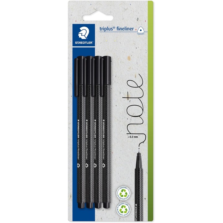 Pixuri Fineliner STAEDTLER Triplus 334, Set 4 Bucati, Negru, Varf 0.3mm