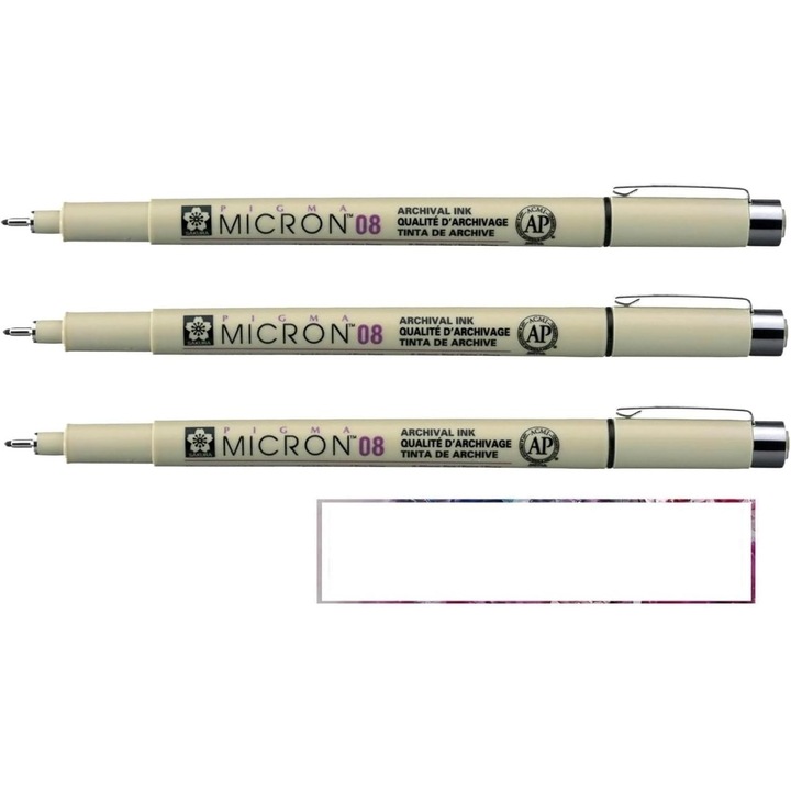 Pixuri fine liner Pigma Micron 08, set 3 bucăți, negru, 0.8 mm