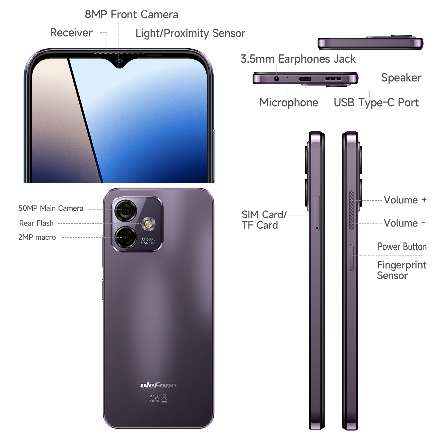 Telefon mobil Ulefone Note 16 Pro, 512GB, 6.52", Dual LTE, Mov
