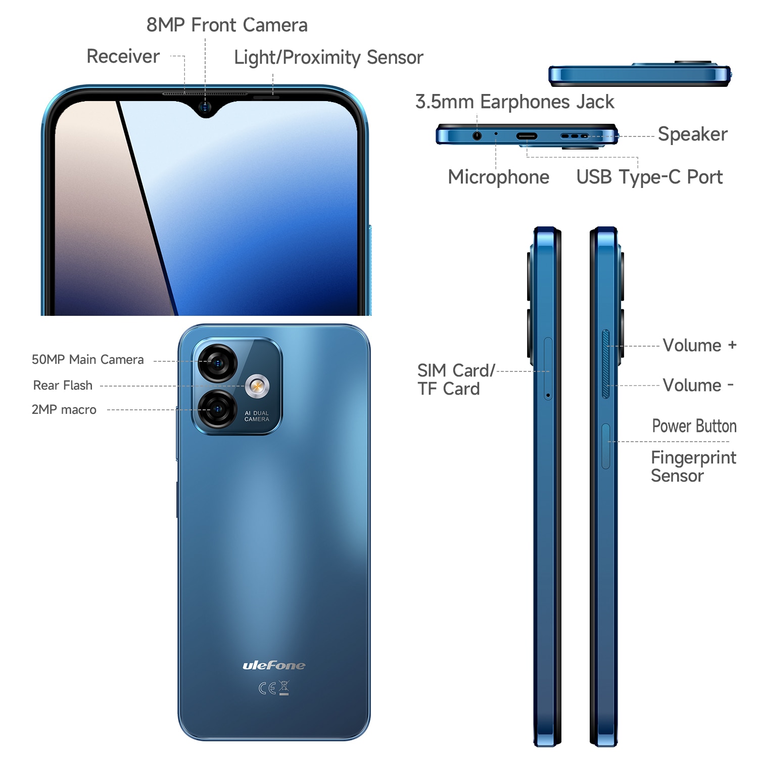 Telefon mobil Ulefone Note 16 Pro, 6.52", Dual LTE, 128GB/4GB, Albastru