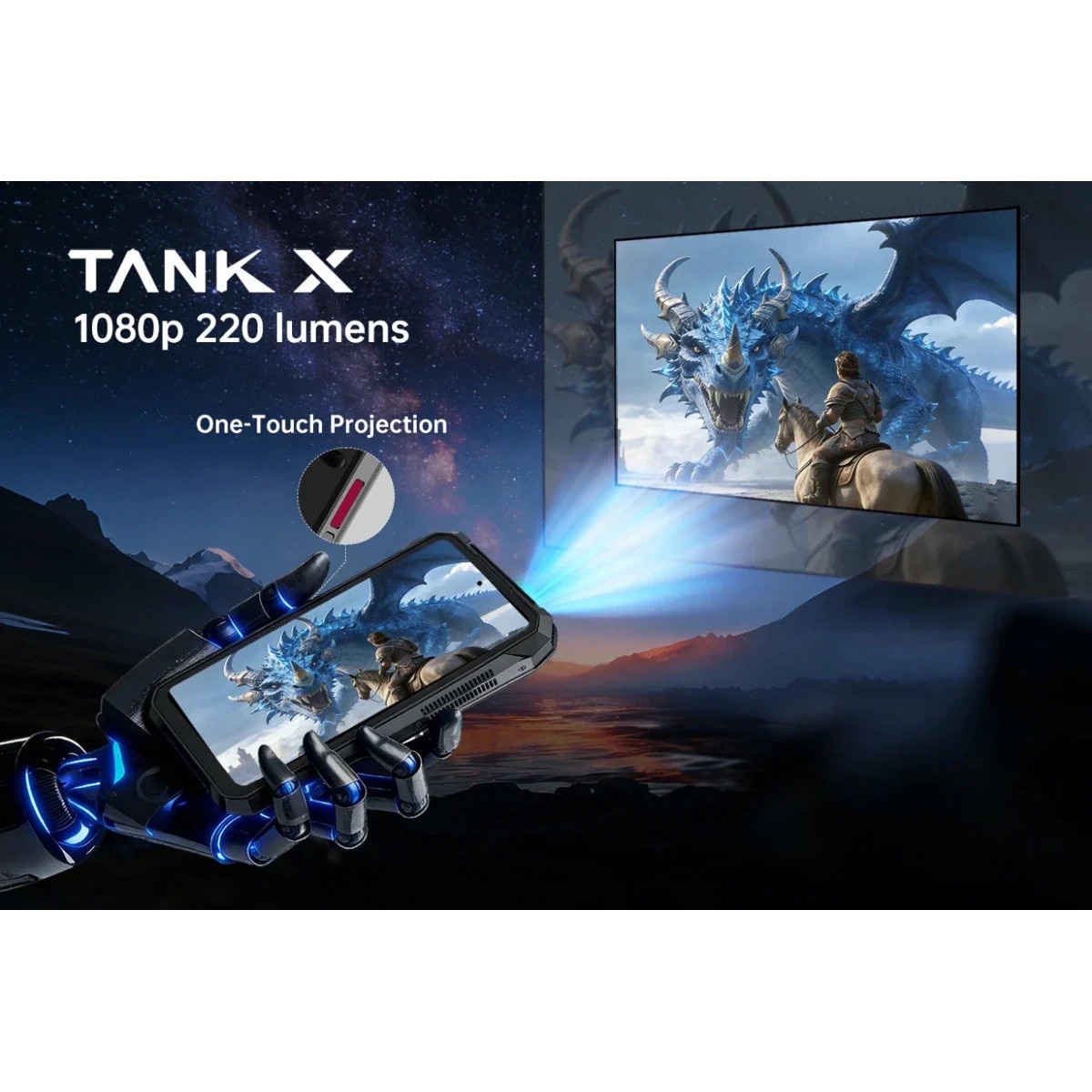 Telefon mobil Unihertz 8849 Tank X, 5G, Proiector DLP 220 lumeni, Ecran 6.78" FHD+ 120Hz, 32GB RAM, 512GB ROM, Negru