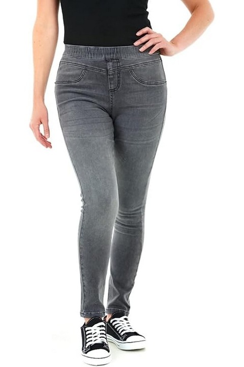 Blugi de dama M17, jeggings, sculptati, skinny, croiala casual, din bumbac, cu croiala, gri, marime 54