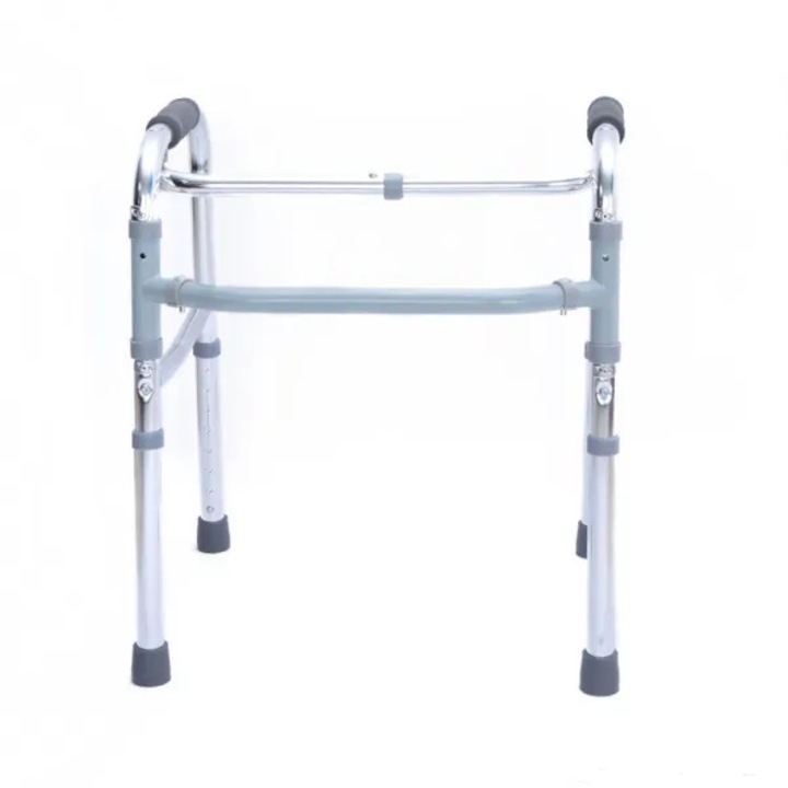 Cadru de mers pliabil din aluminiu, Golden Protect, functie fixa si deambulatoare, 57x47cm, inaltime reglabila 77-95cm