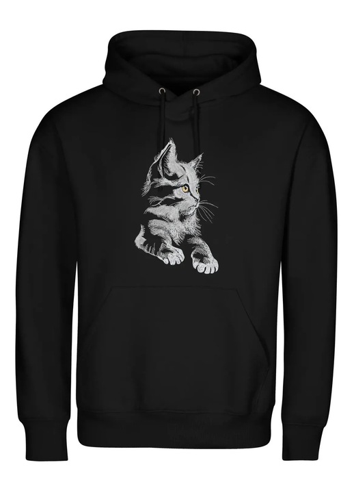 Hanorac unisex Cloud, brodat Pisica Majestic Gaze, bumbac organic, negru, M INTL