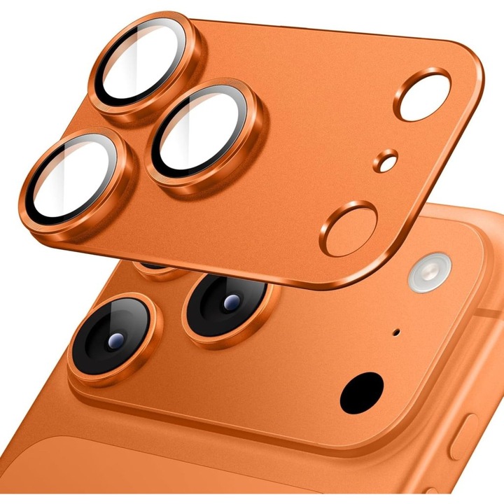 Üveg kamerafólia iPhone 17 Pro Max készülékhez, teljes lefedettség, teljes védelem, ultra ellenálló, kozmikus narancs