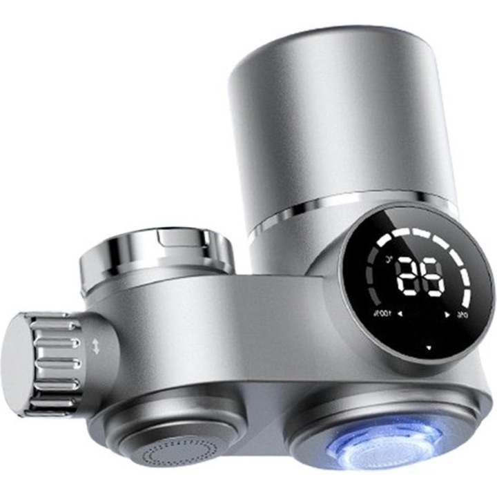 Filtru de apa pentru robinet MODERON, filtrare in 8 etape, UV + carbon activ, afisaj LED, fara baterii, instalare in 2 minute, gri universal