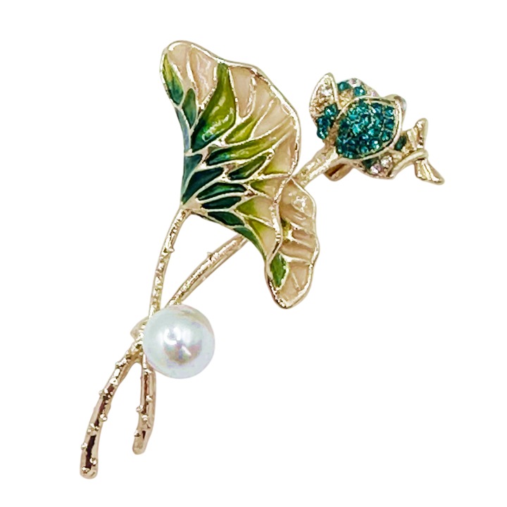 Brosa Dama Metal, Verde/Auriu