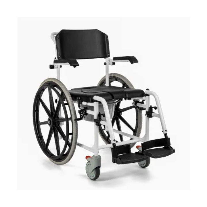 Scaun cu rotile pentru dus și toaleta, Golden Protect, cadru din aluminiu alb, suport picioare rabatabil, 63, 5x102x93cm