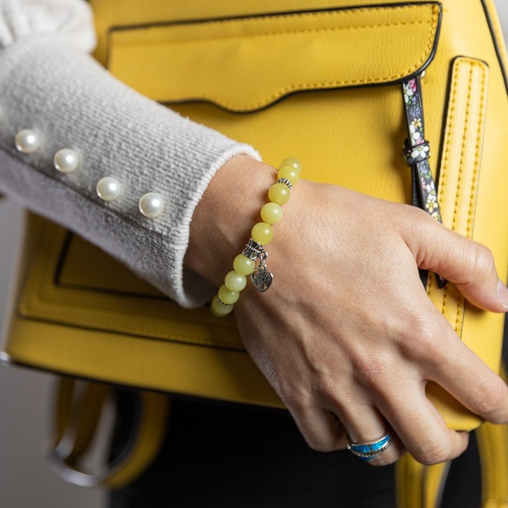 Brățară femei Ezera Karen din cristale de Jad Lemon, charm Inima Copacul Vieții, 2 cm