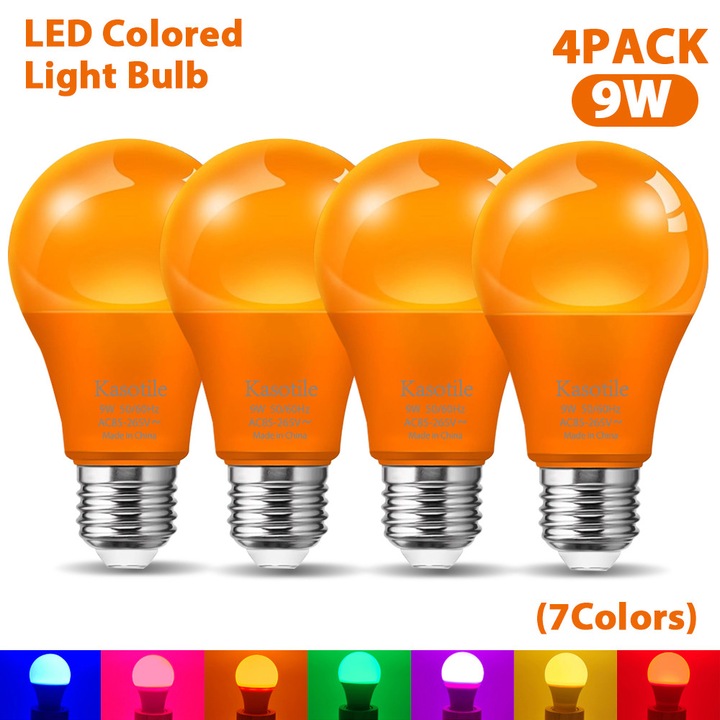 4 darabos narancssárga A19 LED izzó készlet, 9W, E26, dekoratív világítás
