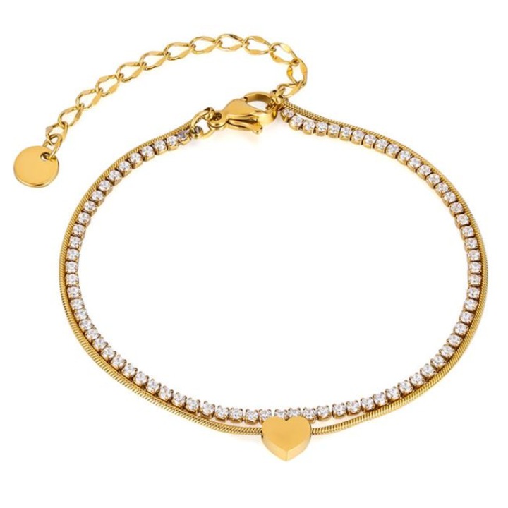 Brățară aurie pentru femei, Rankine, inox, zirconii, lungime 226mm