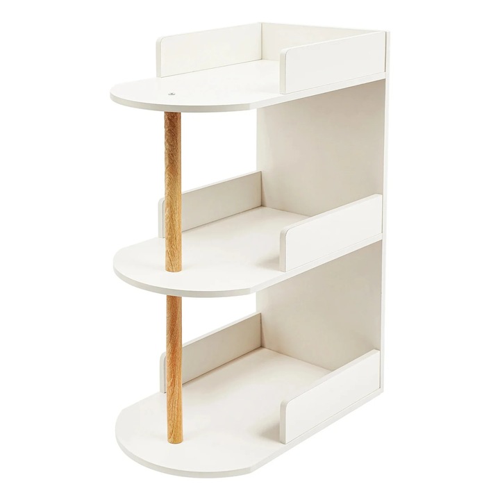 3 szintes, minimalista, fehér fa tárolópolc