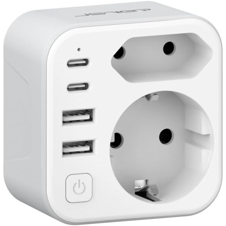Adaptor Calatorie SUA cu 4 Porturi USB (2C+2A), Priza Schuko si Europeana