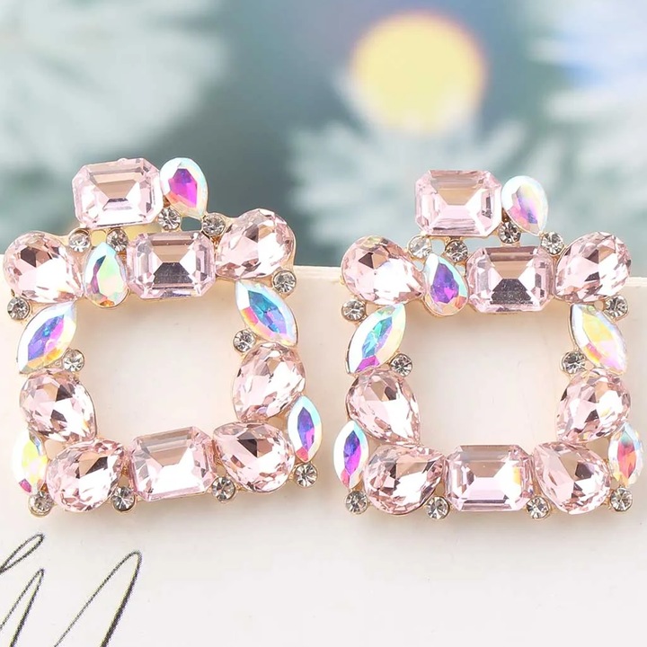 Cercei IZMAEL cu Cristal, Roz pal, 3, 3x2, 7cm