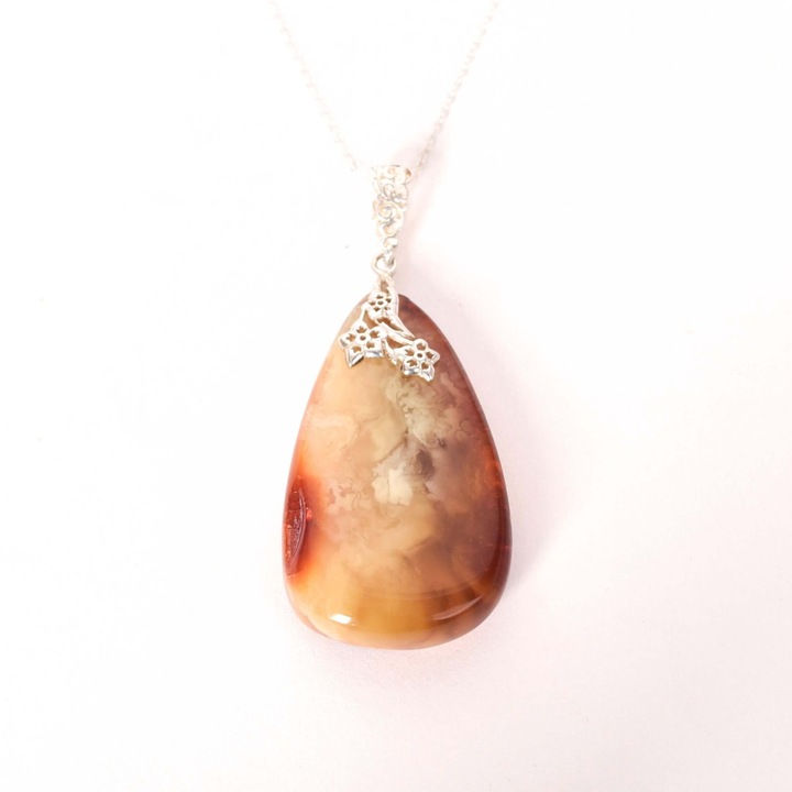 Colier argint 925 cu lacrima mare si chihlimbar natural - Energie solara si vitalitate