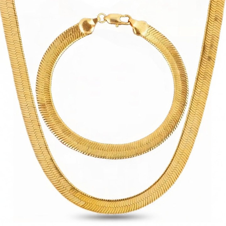 Set bijuterii femei, minimaliste-vintage, placate cu aur galben 18k, cupru, 45.72x20cm, 3mm