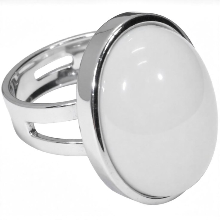 Inel ZODIACOOL, cuart alb-roz, formă rotundă, reglabil, 3 cm