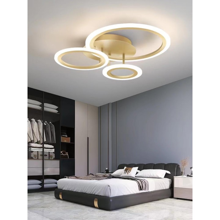 Lustra LED Gold 3 Cercuri cu Telecomanda wifi 2.4G lumina/rece/calda/neutra intensitate reglabila Lustra LED Gold 3 Cercuri cu Telecomanda wifi 2.4G lumina/rece/calda/neutra intensitate reglabila