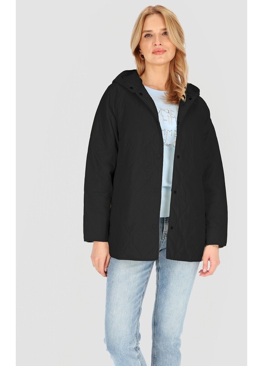 Geaca matlasata de dama, Perso, cu gluga, neagra, nylon, pentru primavara-toamna