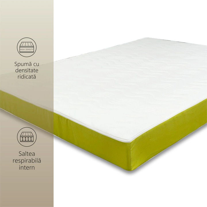 Saltea ortopedică Sleep Evolution Color Line Green, spumă poliuretanică, hipoalergenică, 70x190x20cm