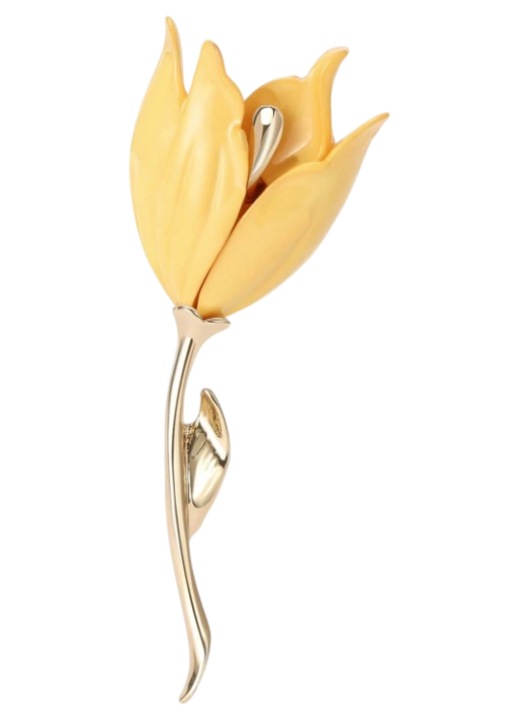 Brosă florală Lalea, The Casius, galben, 7.3x3.3cm