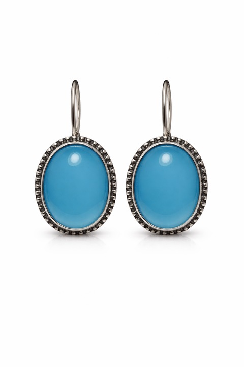 Cercei Argint 925 cu Piatra Albastra Ovala, Model Elegant