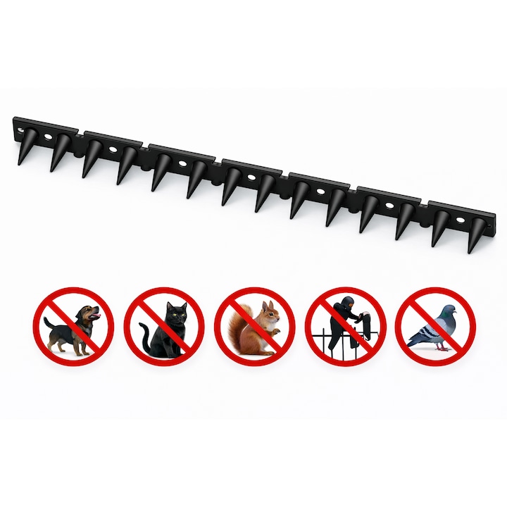 Banda tepi anti soareci, sobolani, pisici, caini, veverite, pasari, pentru acoperis, streasina, aer conditionat, gard NEGRU 50cm BIRD'S OFF CLICK