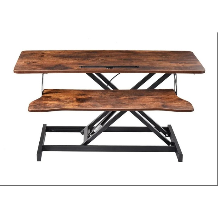 Függőleges asztali átalakító 94x40cm, pneumatikus emelés 15-48cm, terhelhetőség 17kg, kétrétegű, barna