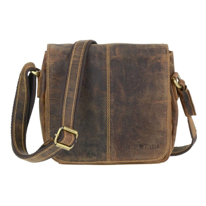 Geanta de umar, Greenburry, din piele naturala, "Vintage", 24x21cm, Maro