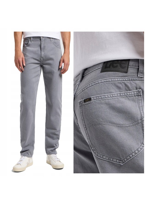 Férfi Blugi, Lee, Oscar, Egyenes Szár, Közepes Derék, 5 Zseb, Cipzár, Hosszú, Pamut, Szürke, Szürke