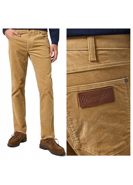 Férfi farmer, Wrangler, Greensboro, Egyenes szabás, Alacsony derék, 5 zseb, Cipzár, Hosszú, Pamut, Barna, Homokbarna