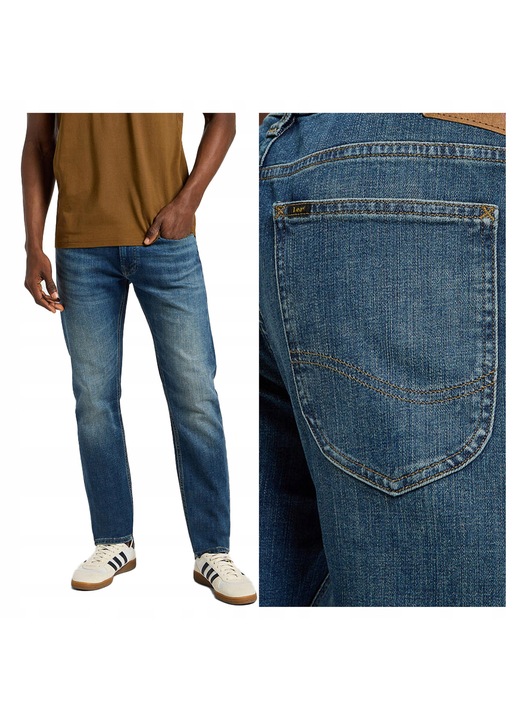 Blugi Barbati, Lee, Luke, Fit, Talie Medie, 5 Buzunare, Fermoar, Lungi, Bumbac, Albastru, Albastru