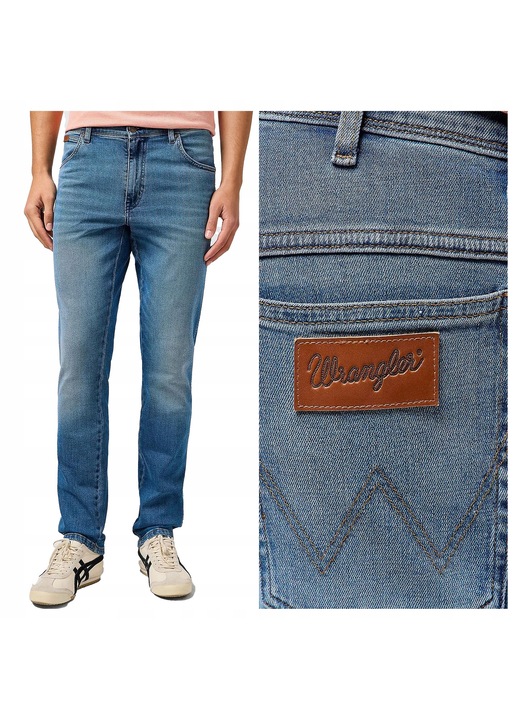Ferfi farmernadrag, Wrangler, Texas Slim, Egyenes szabasu, Kozepes derek, 5 zseb, Cipzaros, Hosszu, Pamut, Kek, Kék