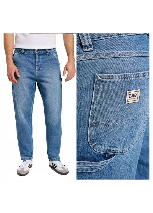 Blugi Barbati, Lee, Carpenter, Straight Fit, Talie Medie, 5 Buzunare, Fermoar, Lungi, Bumbac, W36-L32 US, Albastru