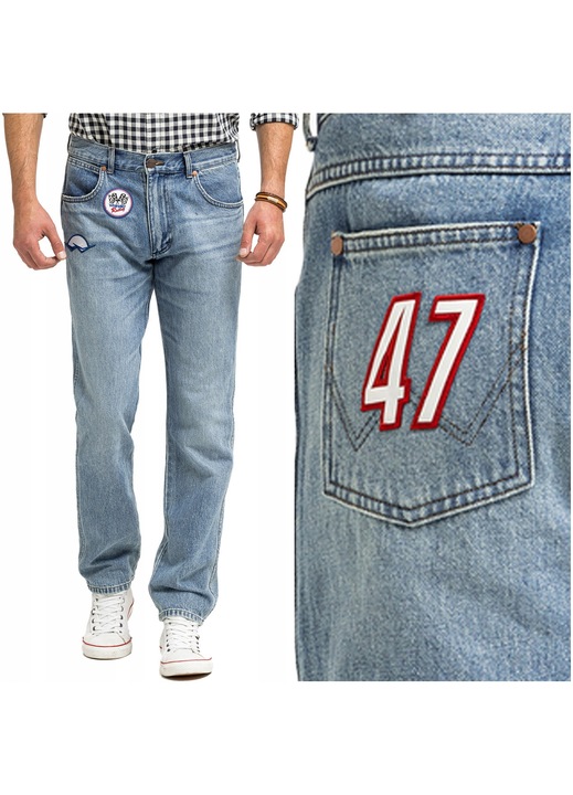 Ferfi farmer, Wrangler, Greensboro, Egyenes szabasu, Alacsony derek, 5 zseb, Fqwfewqgermoar, Hosszu, Pamut, Kek, Kék