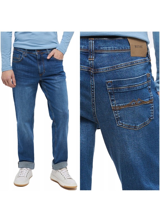 Blugi Barbati, Mustang, Washington, Slim Fit, Talie Medie, 5 Buzunare, Fermoar, Lungi, Bumbac, W34-L34 US, Albastru