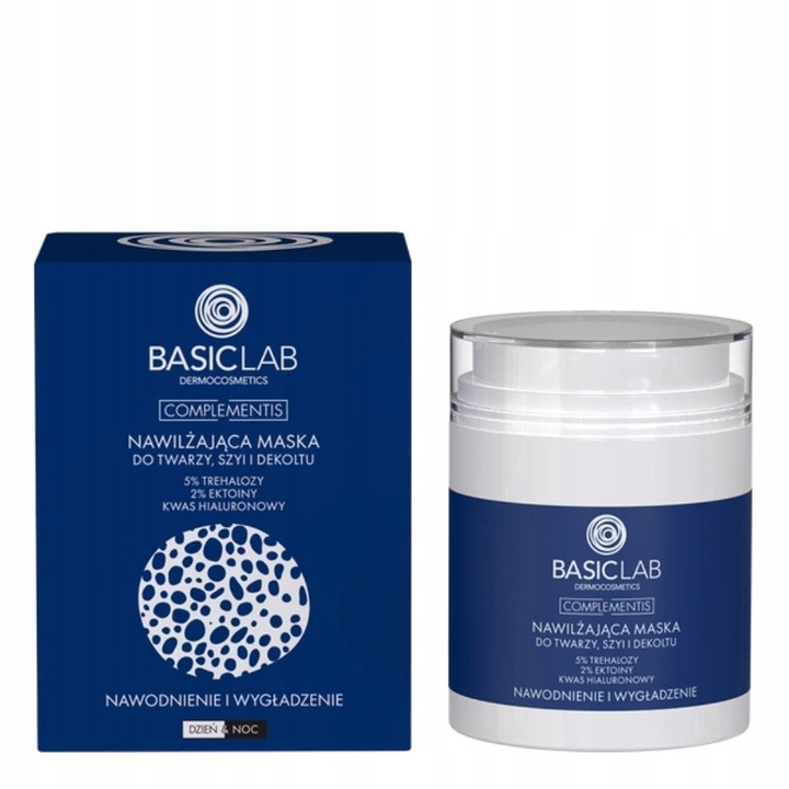 Masca hidratanta pentru fata, gat si decolteu, BasicLab, 50 ml, cu acid hialuronic, pentru regenerare