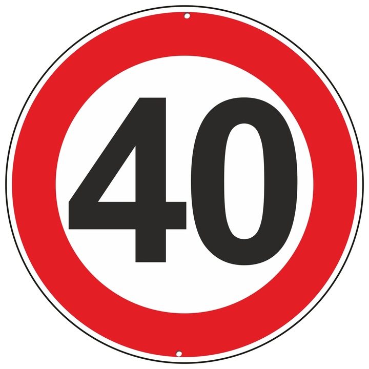 Indicator decorativ viteza maxima 40 km/h, aluminiu, rotund, 30 cm