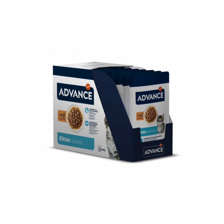 Hrana umedă pentru pisici Advance Kitten, pui, 85 gr, completă și echilibrată, nutrienți esențiali