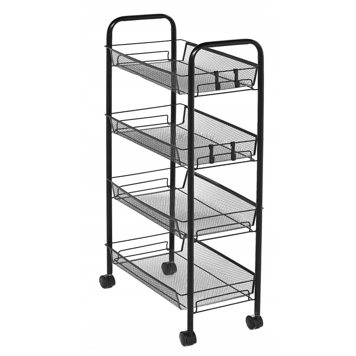 Raft de bucatarie mobil cu 4 niveluri, Ote, metal, negru, 44x26x85cm