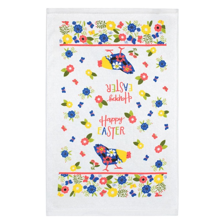 Prosop din Bumbac Alb Puisori de Paste de Bucatarie Happy Easter 63x38cm