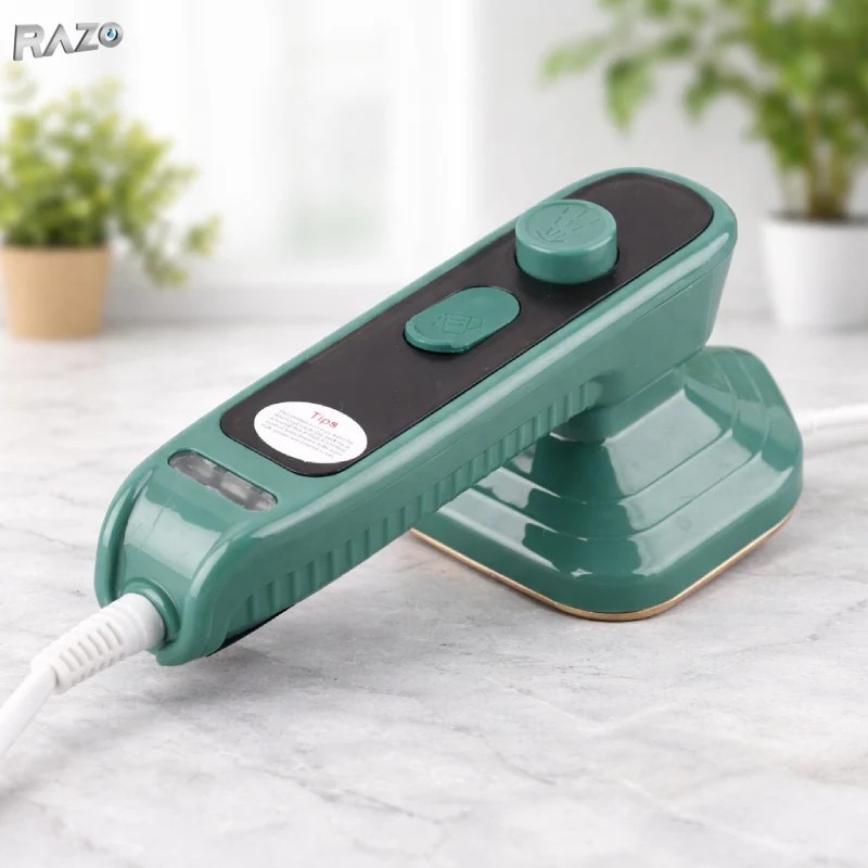 Mini fier de calcat vertical RAZO cu abur, Portabil, Rezervor 50 ml, Incalzire rapida, Utilizare verticala, rizontala, Verde