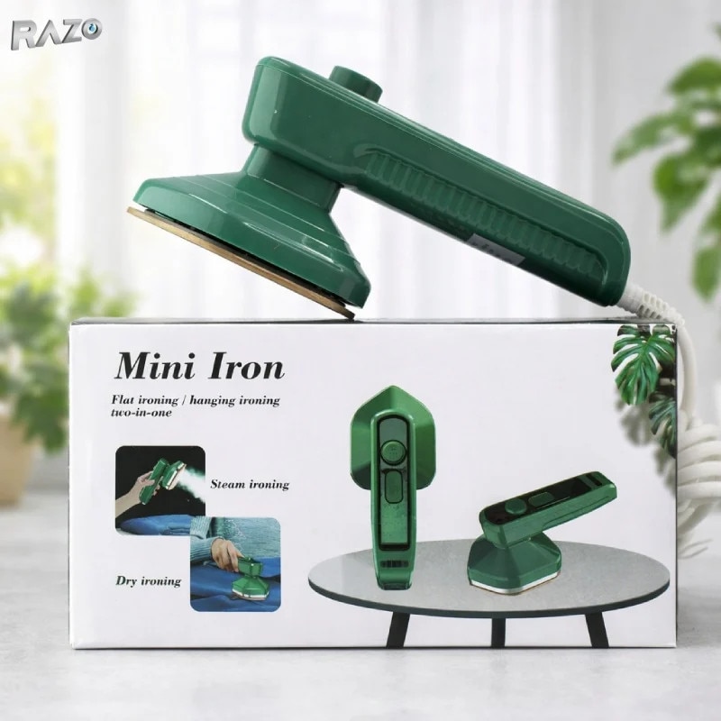 Mini fier de calcat vertical RAZO cu abur, Portabil, Rezervor 50 ml, Incalzire rapida, Utilizare verticala, rizontala, Verde
