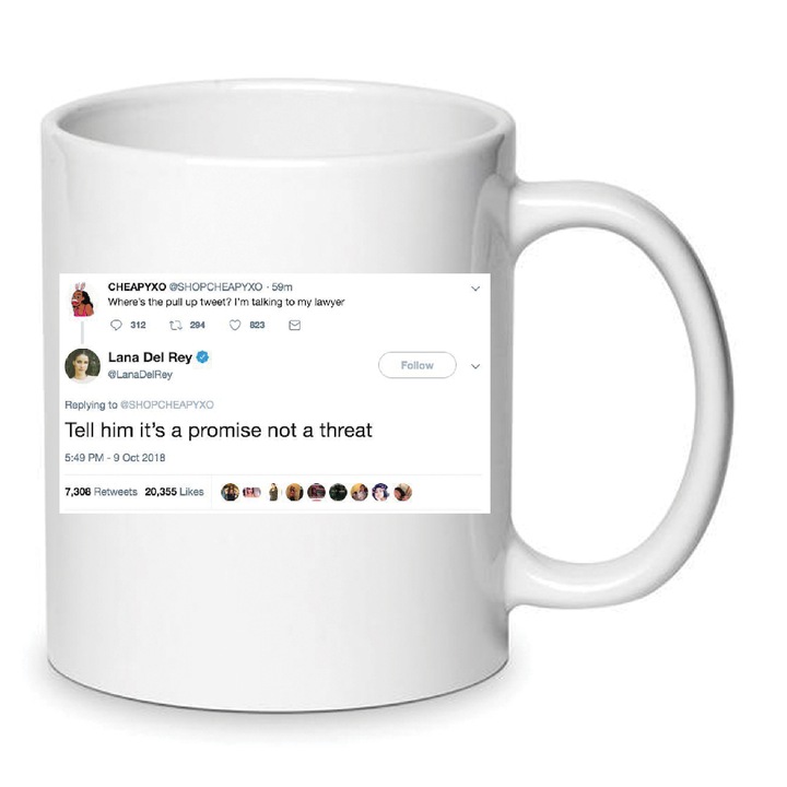 Lana Del Rey „Tell Him It’s a Promise Not a Threat” Cana Premium din Ceramica 330ml Nr.2 – Finisaj Lucios Alb, Lavabila in Masina de Spalat Vase, Imprimare prin Sublimatie de Inalta Calitate, Cadou Inspirational pentru Fani