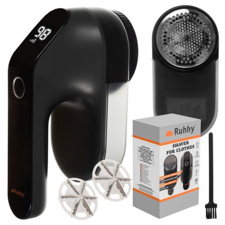 Aparat indepartat scame wireless Ruhhy, 6 lame, incarcare USB-C, 17.5 x 9.5 x 7.3 cm, negru