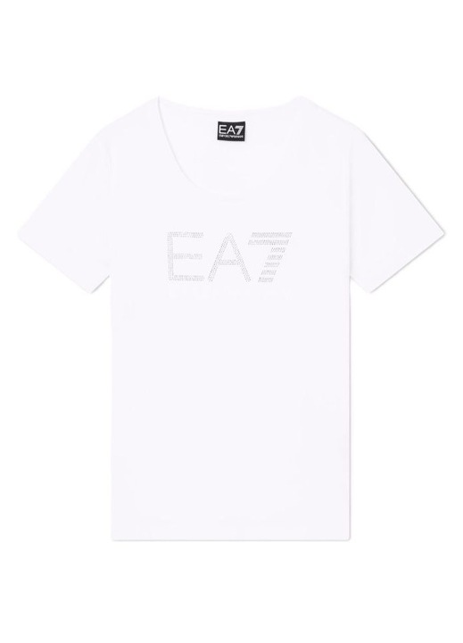Női póló EA7 TRAIN LOGO SERIES W TEE SS RN FANCY STRASS, Pamut, Fehér, Fehér